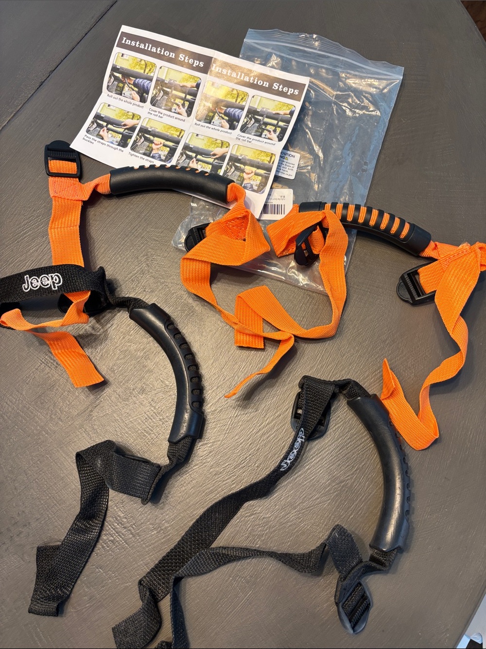 Jeep Wrangler Black original and Orange Replacement Grab Handles with Straps